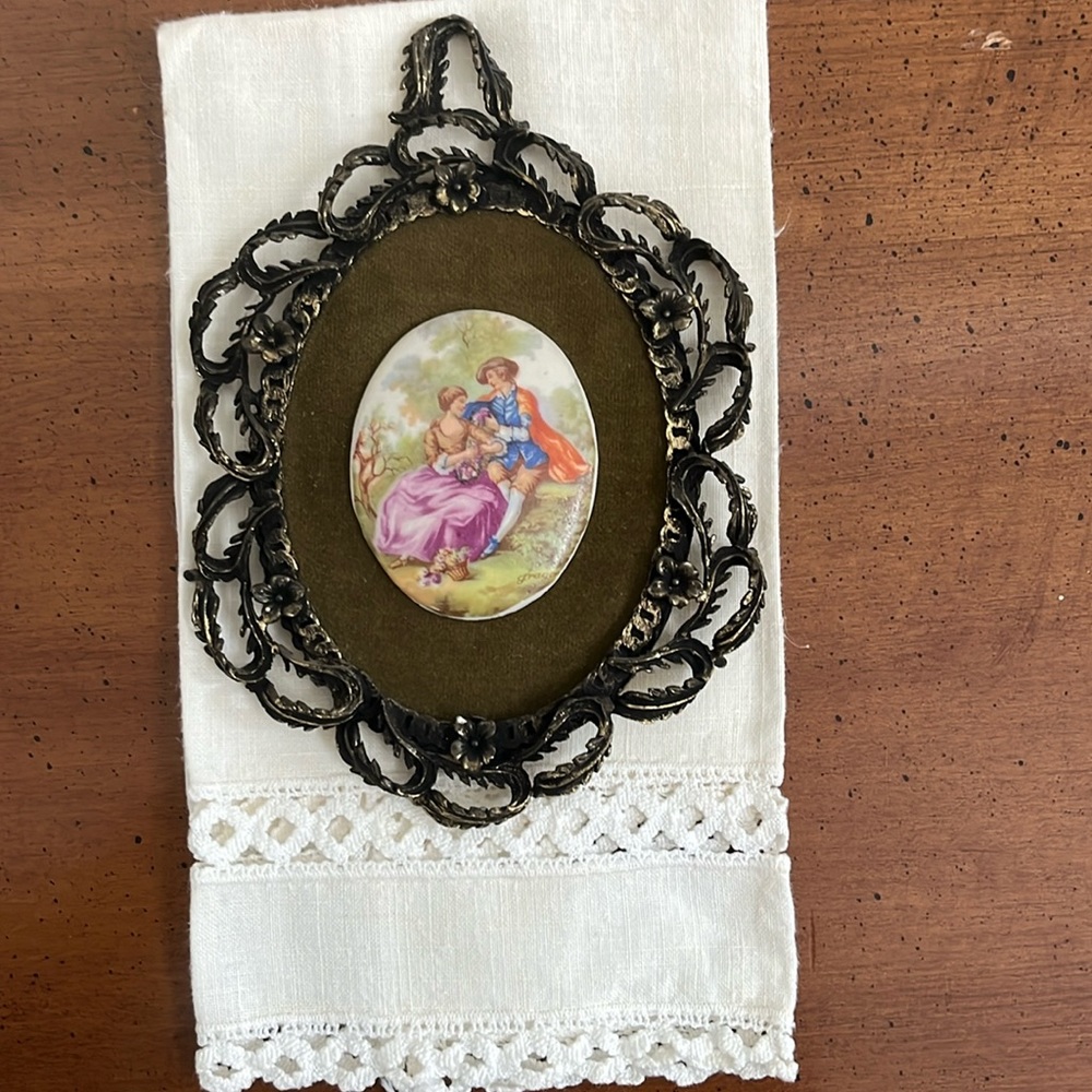 Mid Century Ornate Oval Porcelain “Gragon” Picture